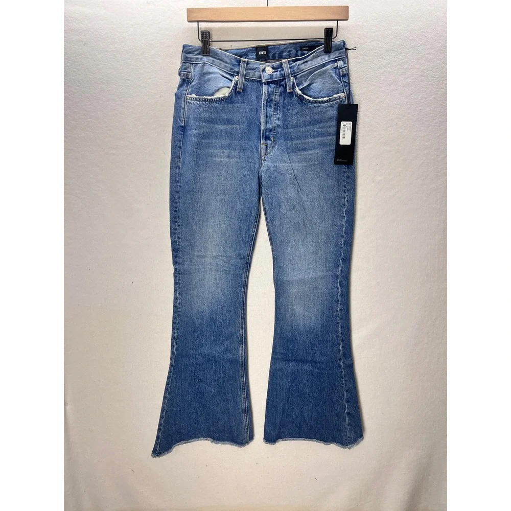 EDWIN Chrissy Wide Flare Jeans Womens 28 Blue NWT High Rise Raw Hem‎ 3375